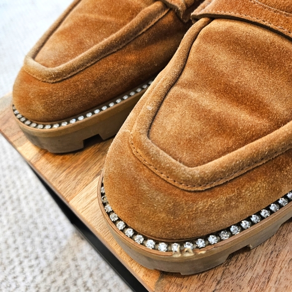 Jimmy Choo Tan Suede Crystal Embellished Shearling Mules - Picture 7 of 11